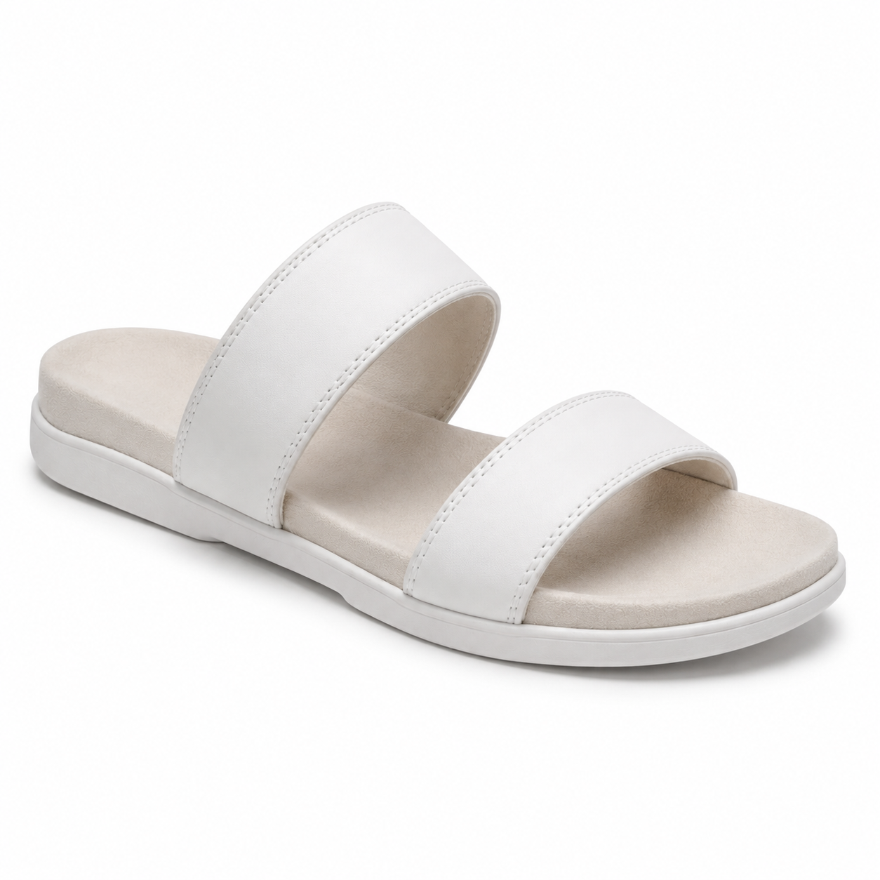 Close-up of leather strap on white sandals
