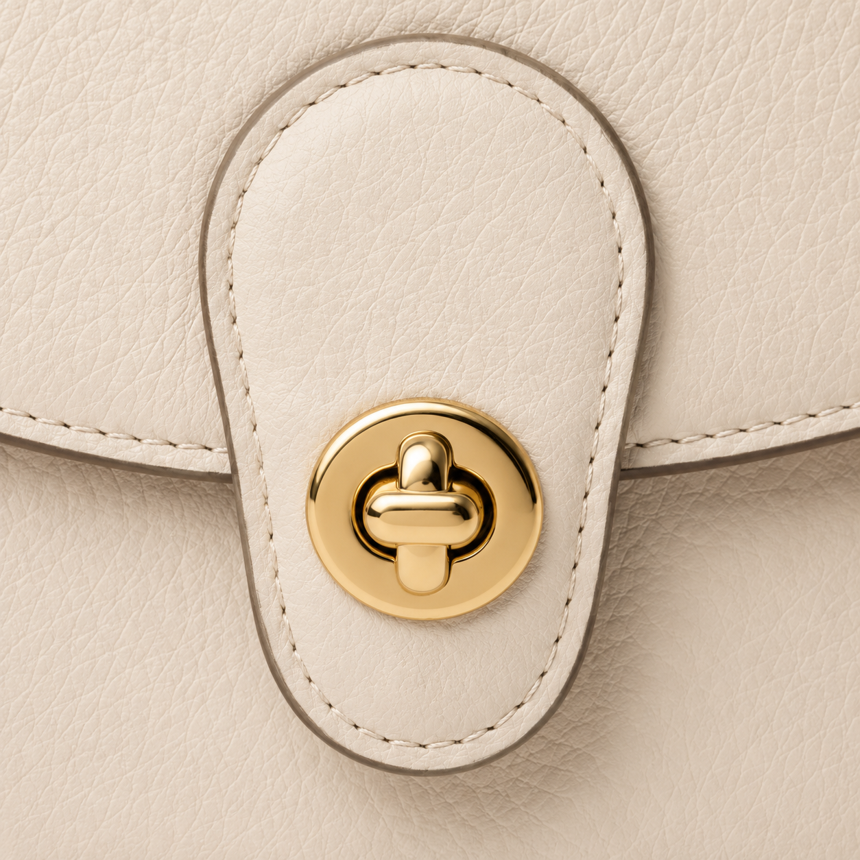 Cream leather crossbody bag displayed with gold hardware.