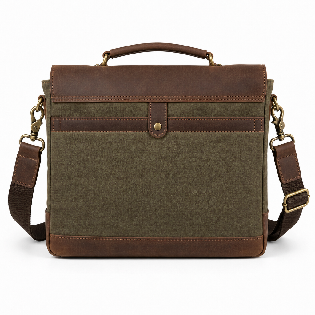 Interior view of spacious compartments in messenger bag.