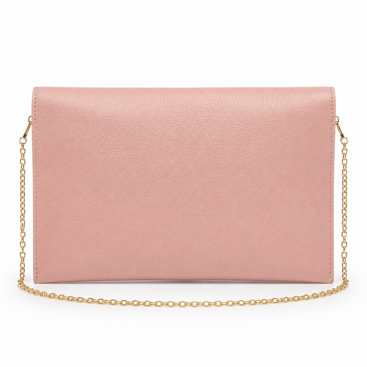 Interior view of pink clutch bag showing space for essentials.