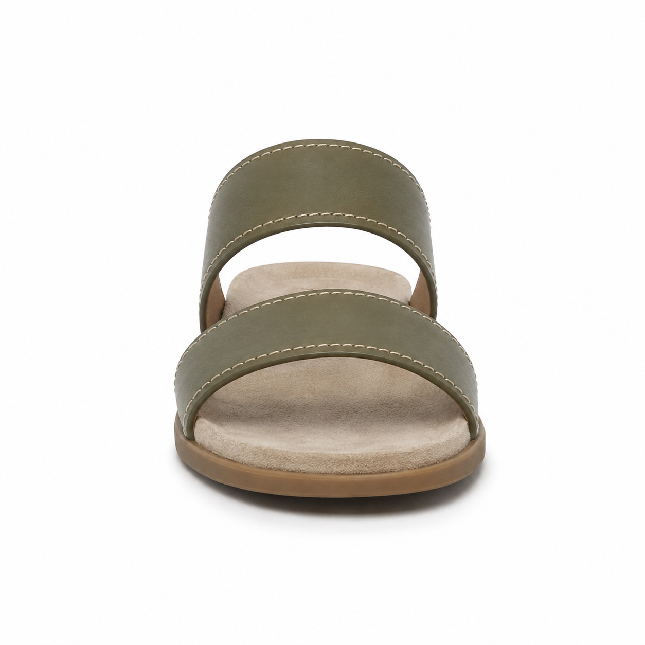 Top view of men's leather slide sandal in olive