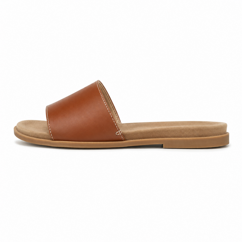 Side view of boneroshop Men's Leather Slide Sandals in brown.