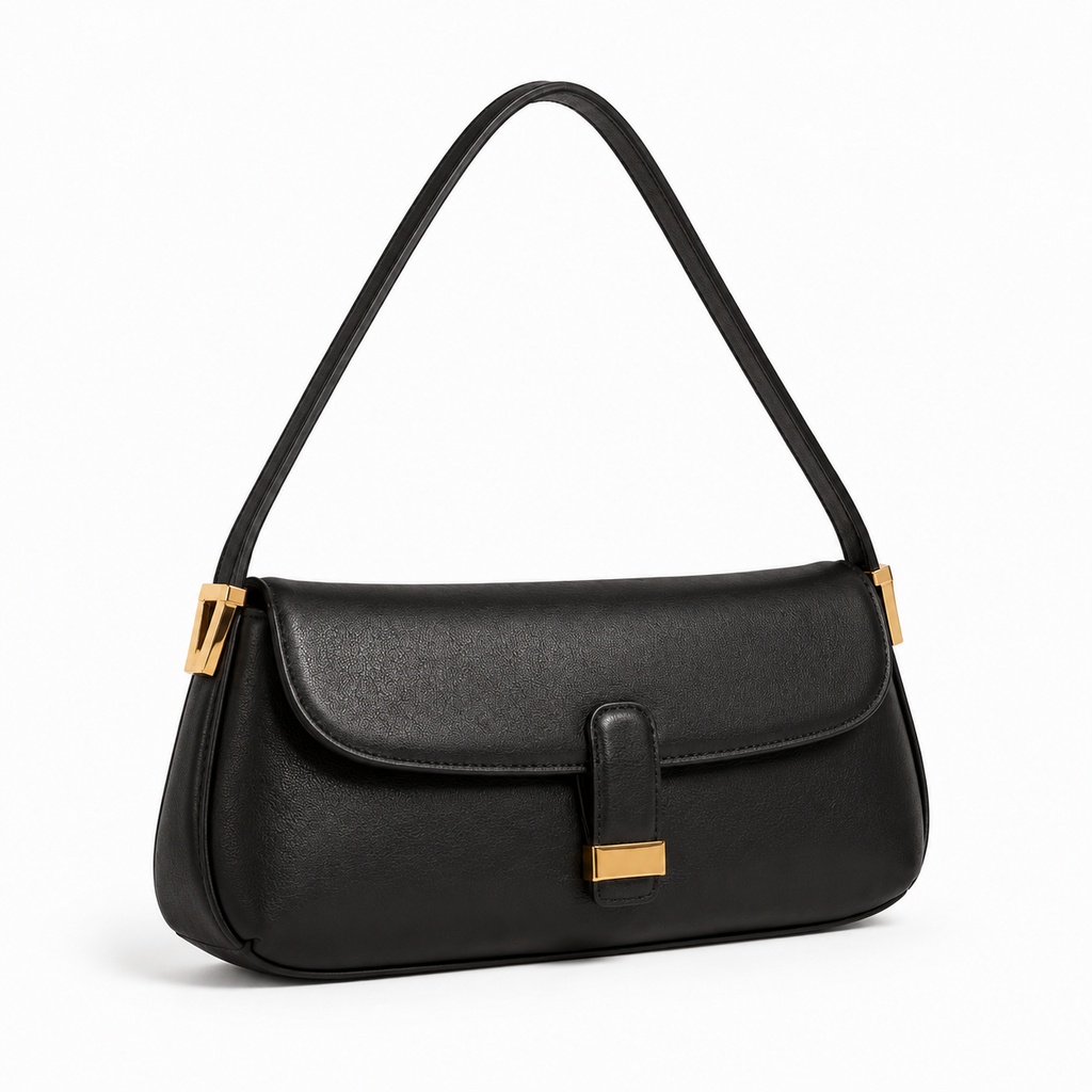 Back view of boneroshop black faux leather shoulder bag