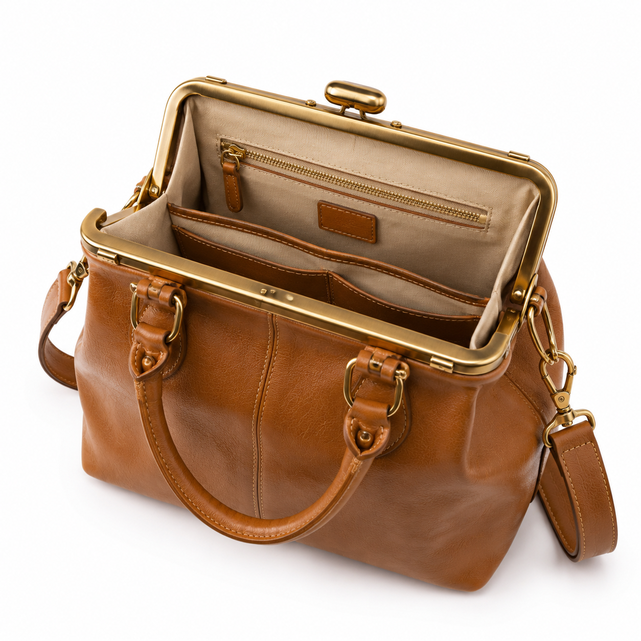 Back view of boneroshop vintage leather handbag.