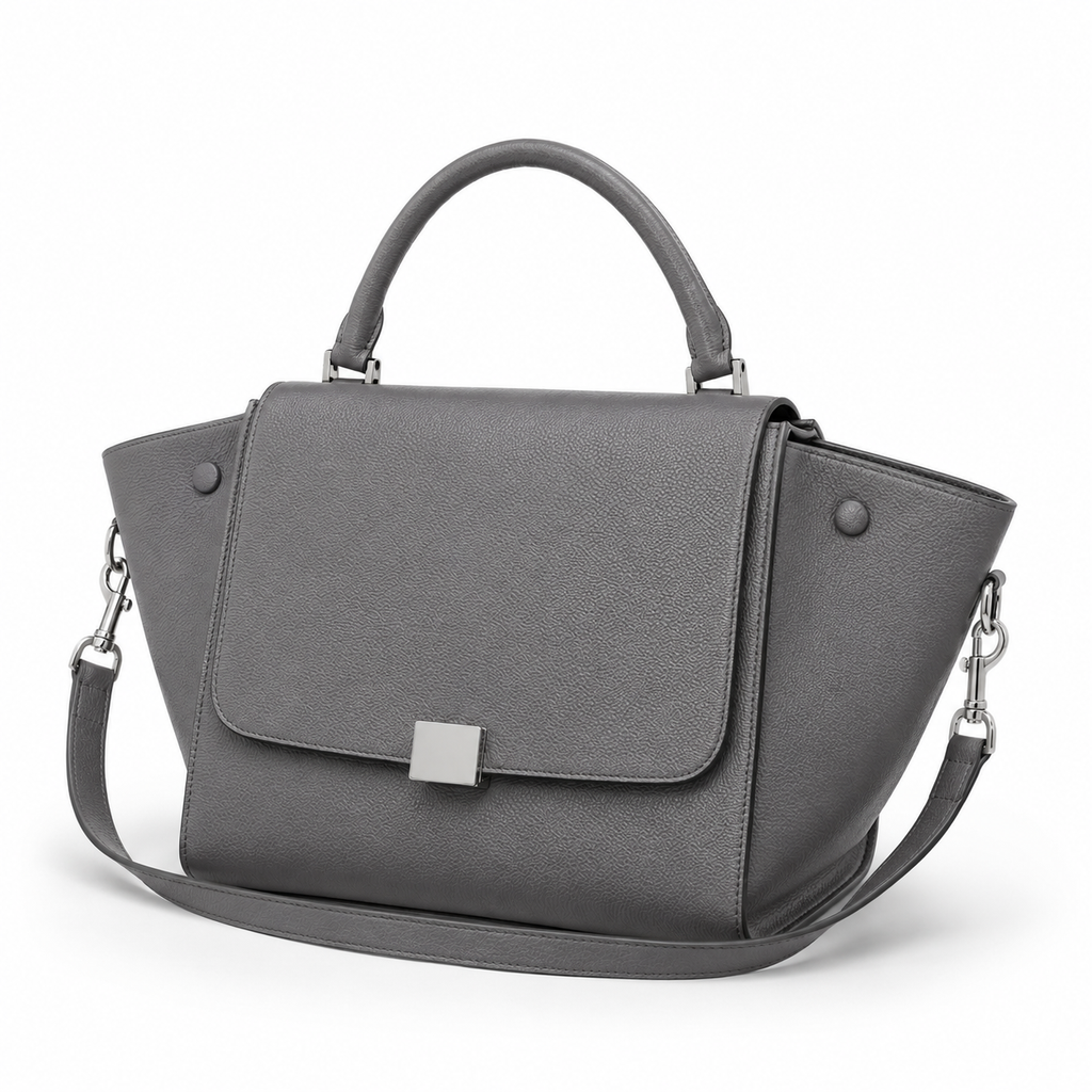 Side view of the boneroshop grey handbag.