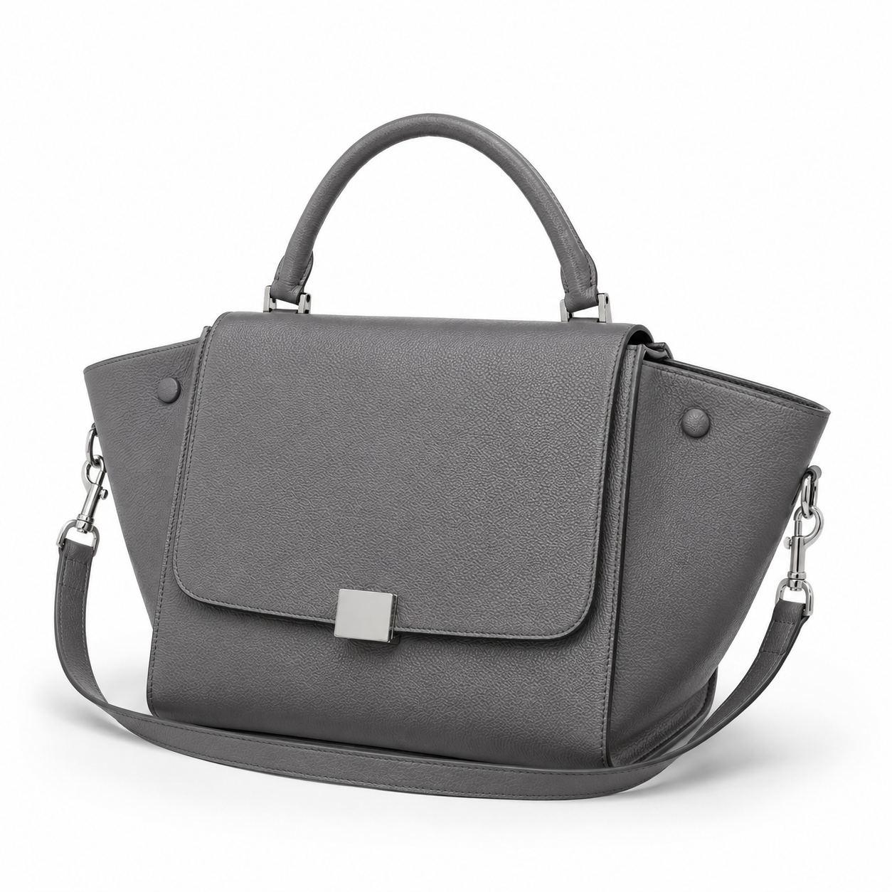 Side view of the boneroshop grey handbag.