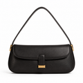 Front view of boneroshop black faux leather shoulder bag