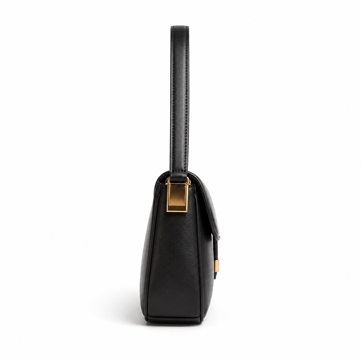 Side view of boneroshop black faux leather shoulder bag