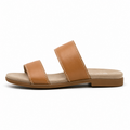 Side view of brown leather slide sandals for men