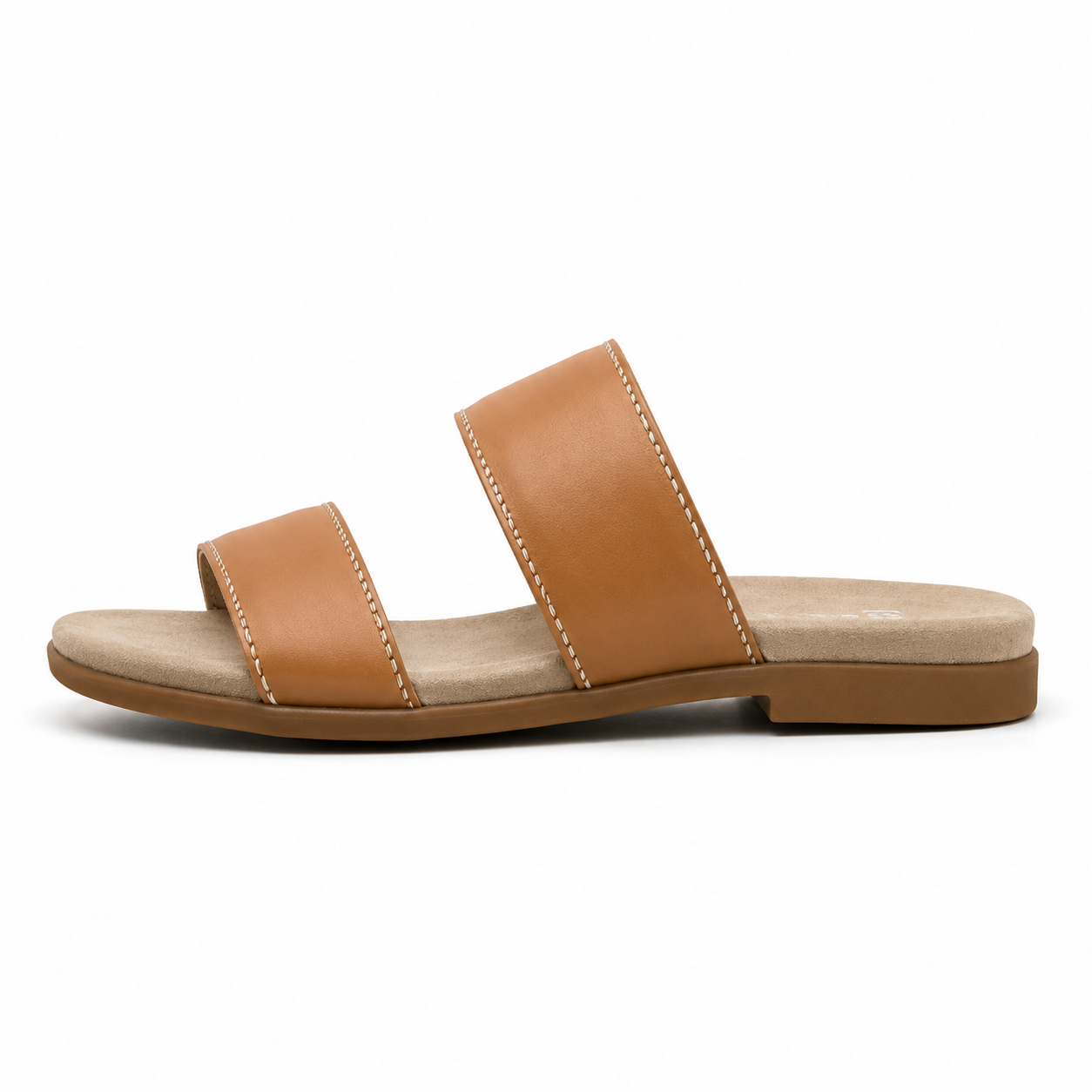 Side view of brown leather slide sandals for men