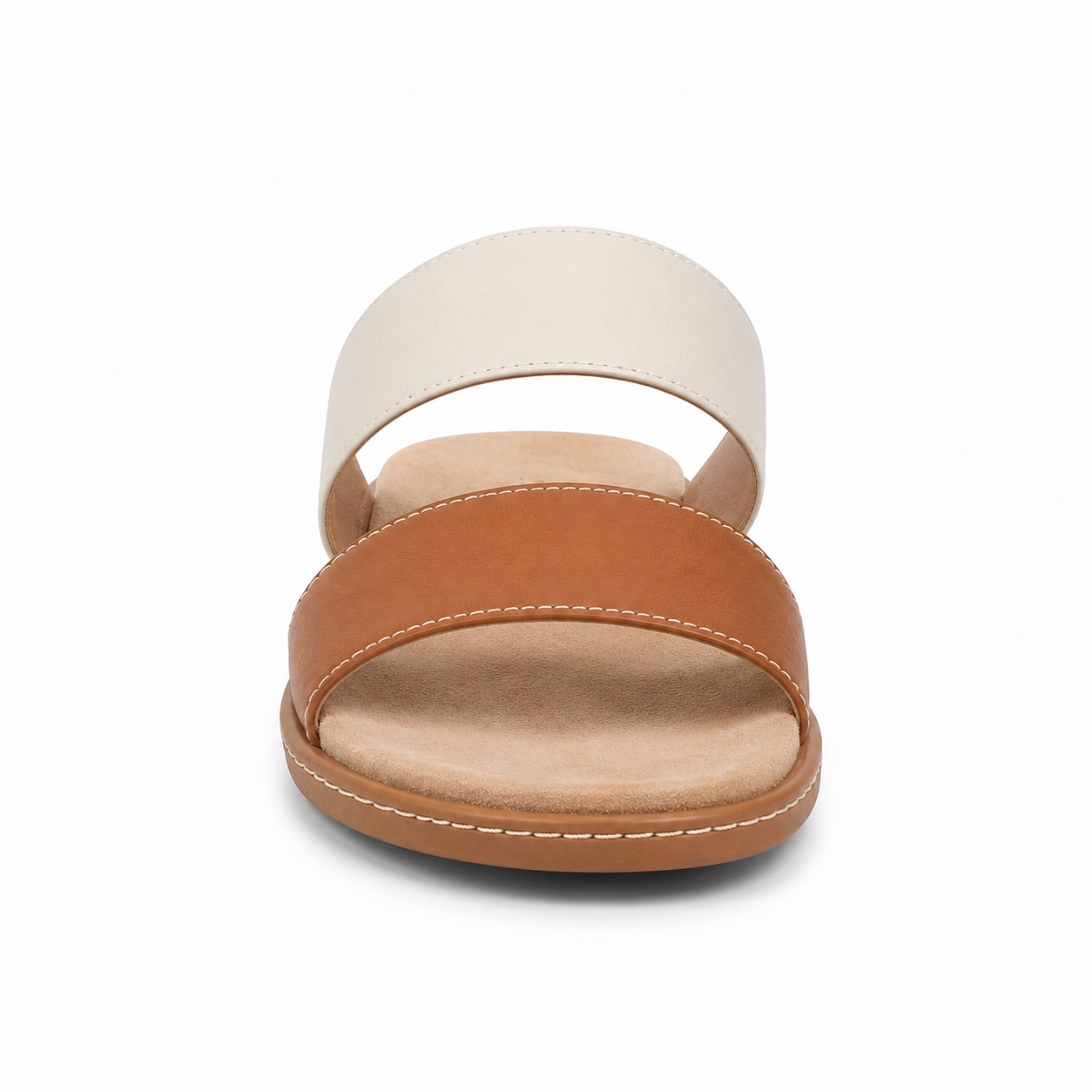 Top view of boneroshop leather slide sandal showing dual straps