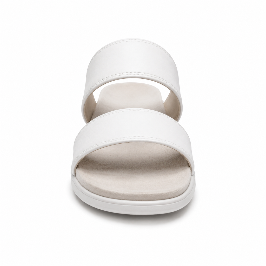 Top view of comfortable white sandals