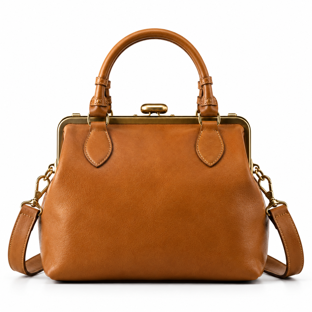 Interior view of boneroshop leather handbag with pockets.