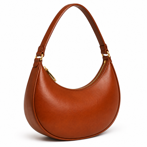 Side view of the crescent leather shoulder bag.