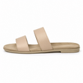 Side view of boneroshop beige leather sandals with double strap.