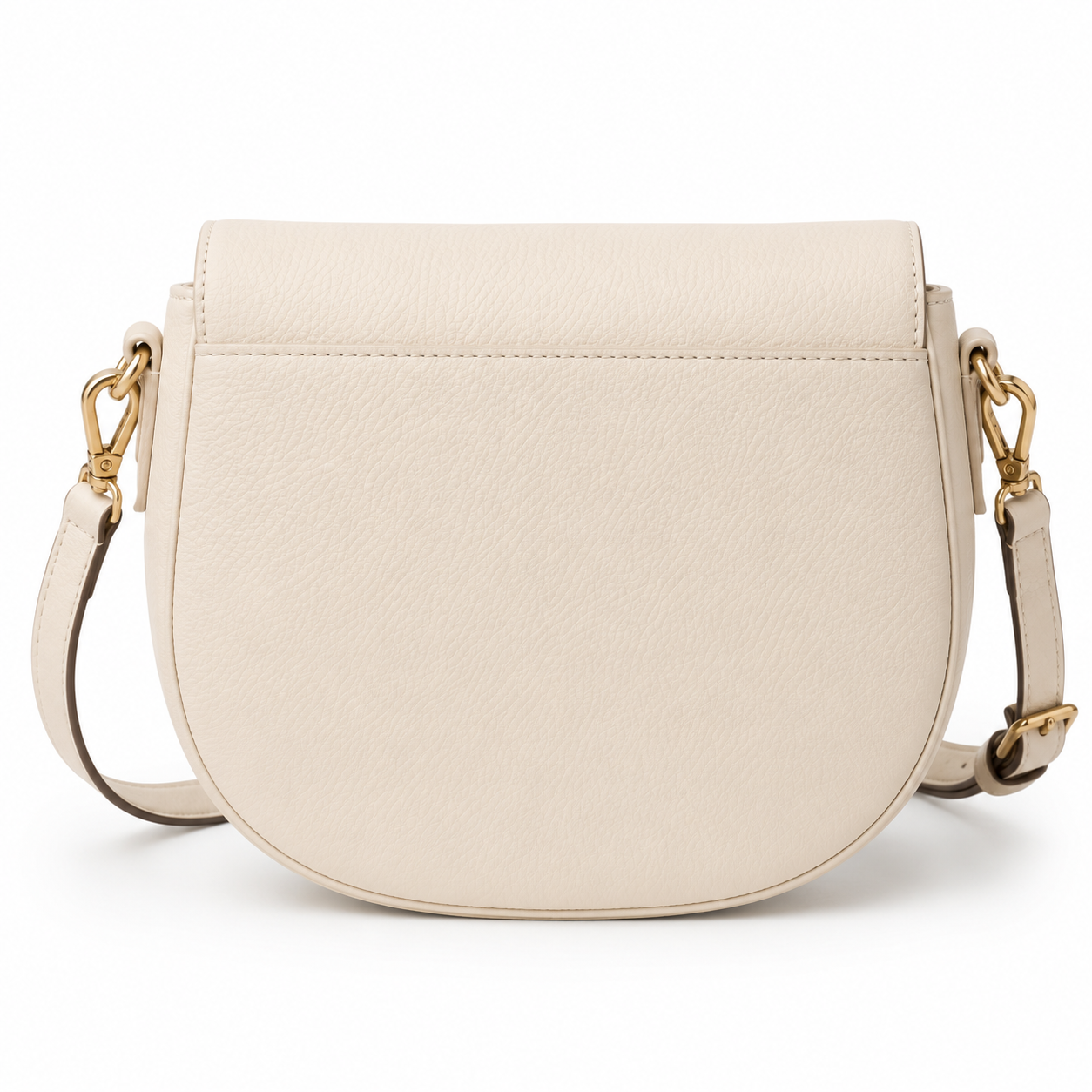 Interior view of spacious cream leather crossbody bag.