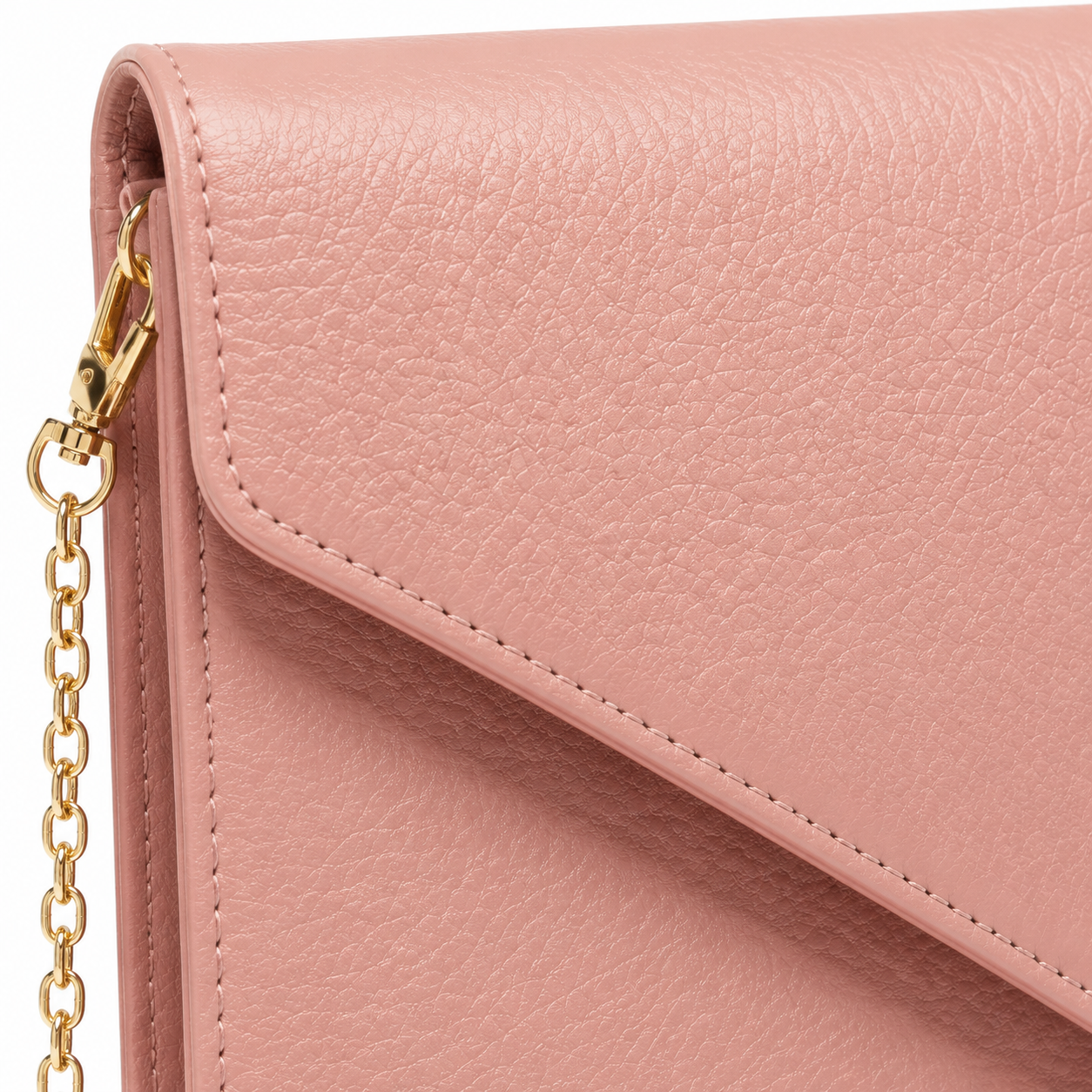 Back view of pink faux leather envelope clutch bag.