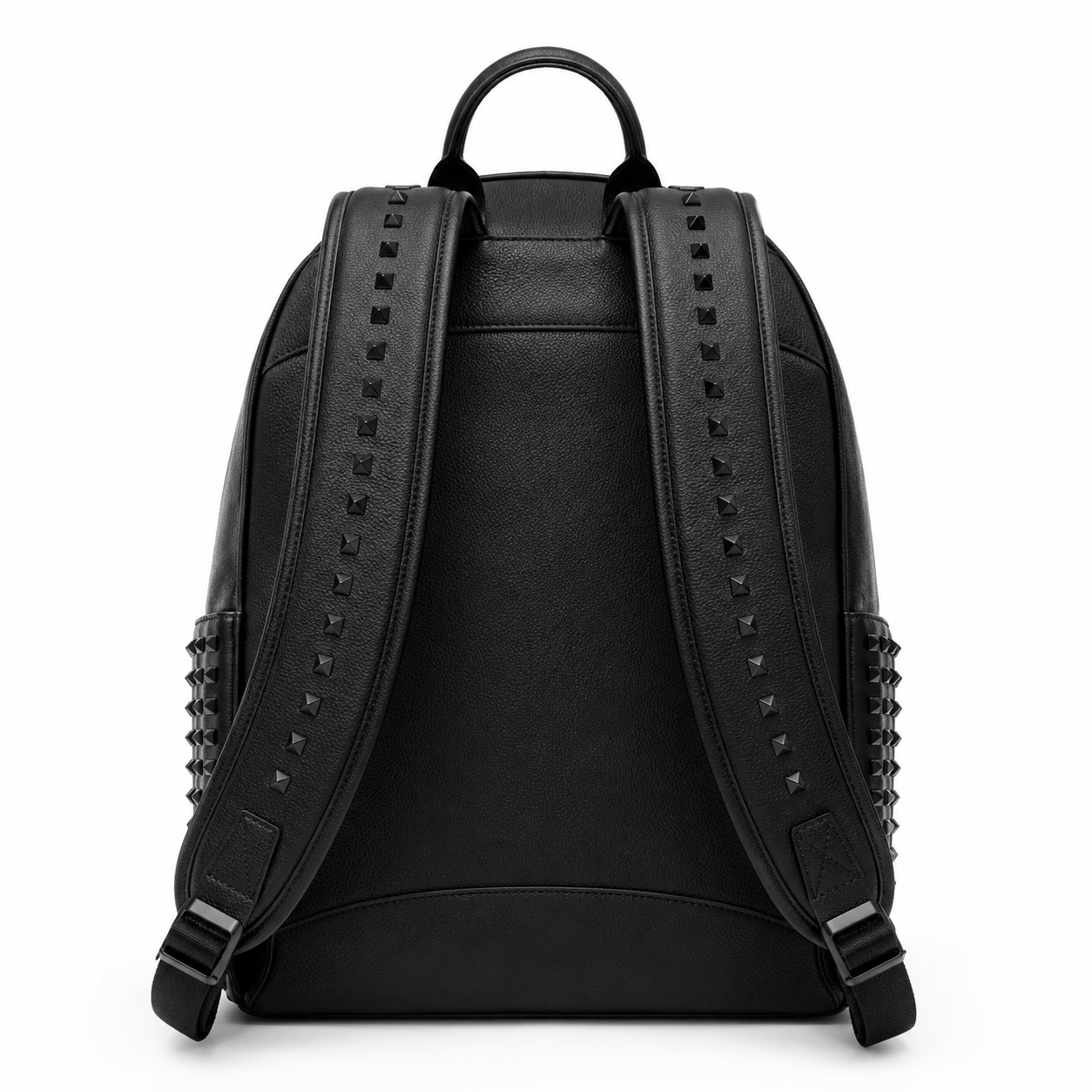 Close-up of studded detailing on black leather