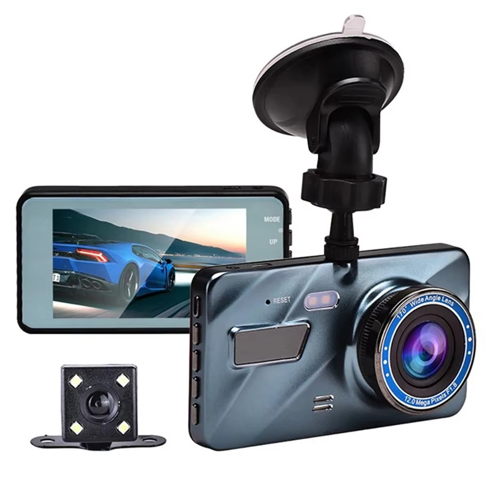10 cm Dual Lens Dash Cam with Full HD 1080P, Night Vision, Front and Rear View, Loop Recording, Aluminium Alloy Black Bo
