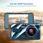 10 cm Dual Lens Dash Cam with Full HD 1080P, Night Vision, Front and Rear View, Loop Recording, Aluminium Alloy Black Bo
