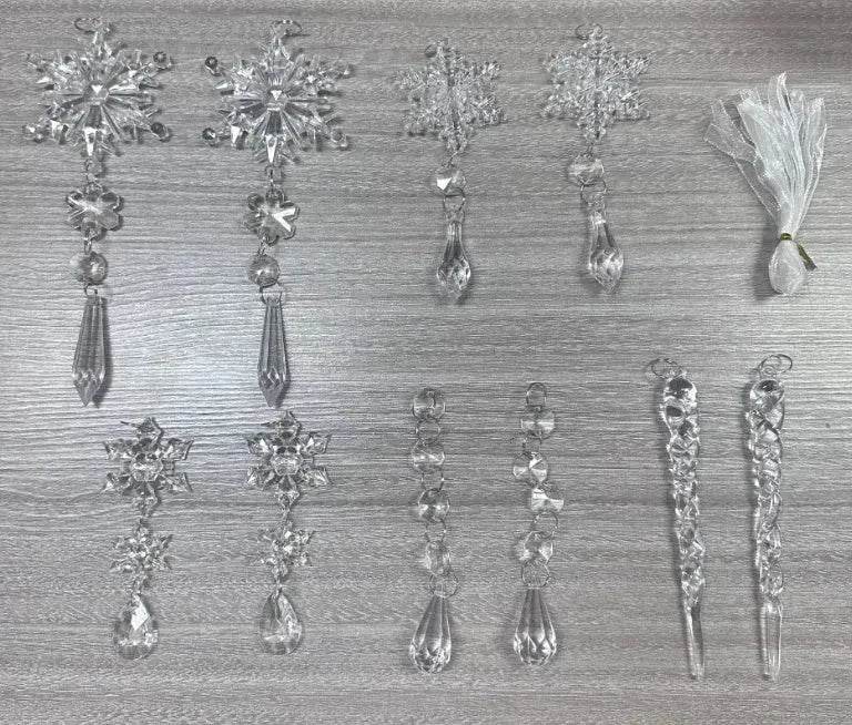 10-Piece Christmas Tree Hanging Icicle Ornaments – Clear Acrylic Snow Decorations