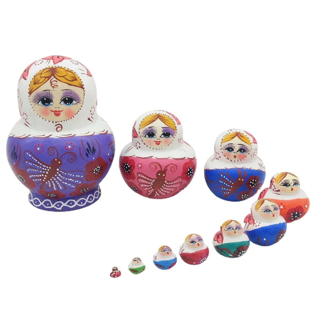 10-Piece Wooden Russian Matryoshka Nesting Doll Set – Cultural Décor & Gift