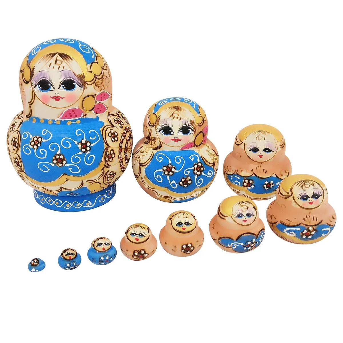 10-Piece Wooden Russian Matryoshka Nesting Doll Set – Cultural Décor & Gift