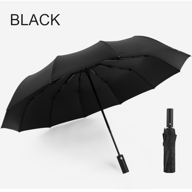 12-Rib Folding Umbrella with Auto Open/Close and Windproof Canopy