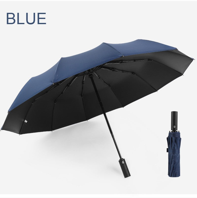 12-Rib Folding Umbrella with Auto Open/Close and Windproof Canopy