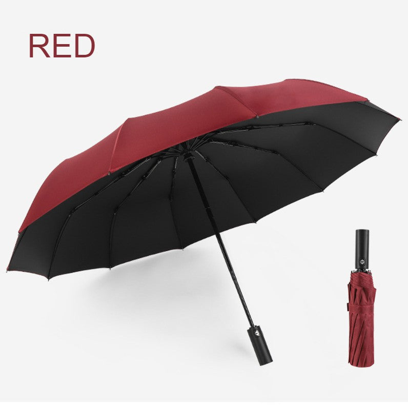 12-Rib Folding Umbrella with Auto Open/Close and Windproof Canopy