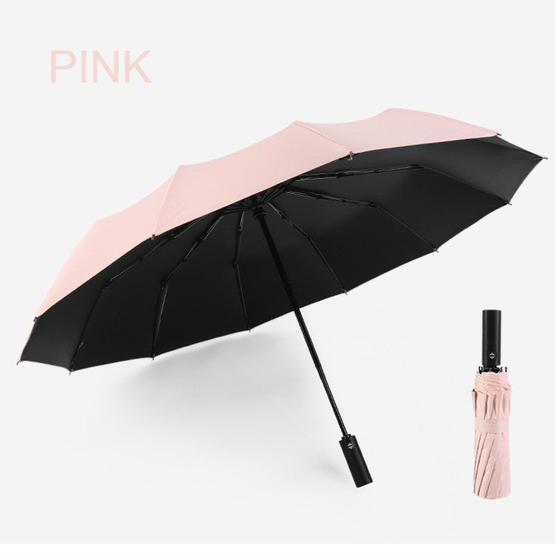 12-Rib Folding Umbrella with Auto Open/Close and Windproof Canopy