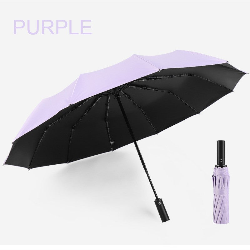 12-Rib Folding Umbrella with Auto Open/Close and Windproof Canopy
