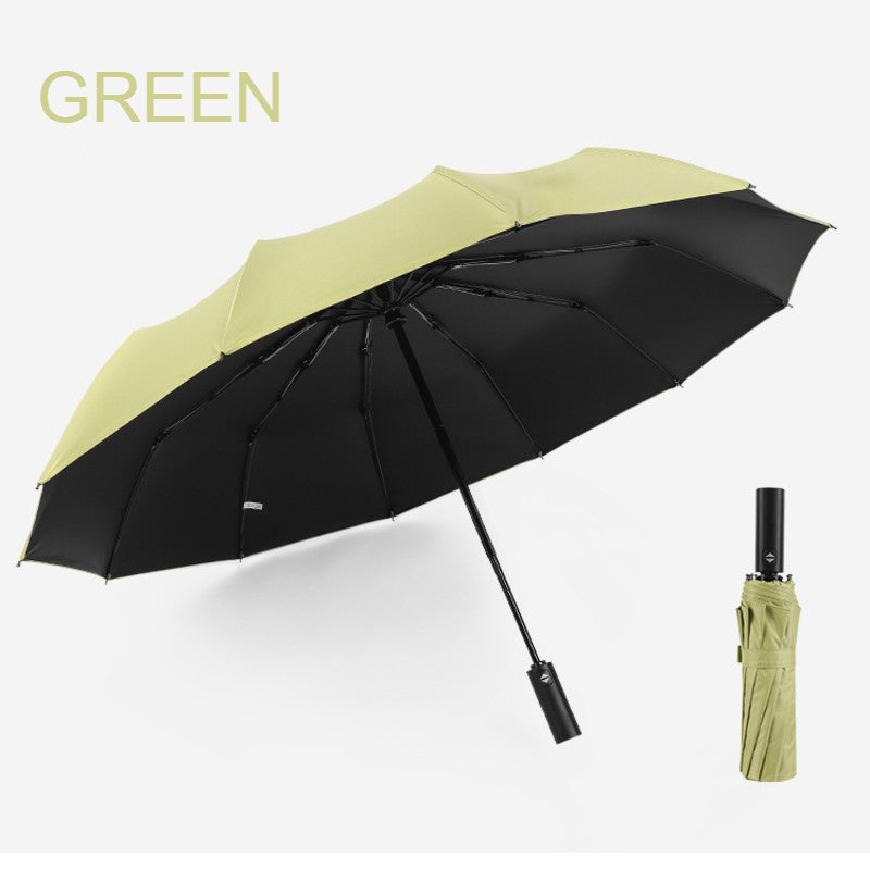 12-Rib Folding Umbrella with Auto Open/Close and Windproof Canopy