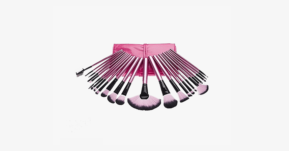 24-piece professional makeup brush set with bag – hot pink