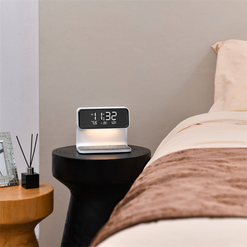 3-in-1 Bedside Lamp with Wireless Charger – LCD Alarm Clock & Touch Dimmable LED Table Lamp