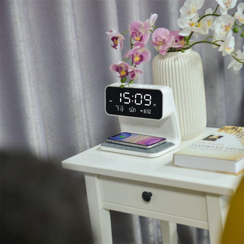 3-in-1 Bedside Lamp with Wireless Charger – LCD Alarm Clock & Touch Dimmable LED Table Lamp