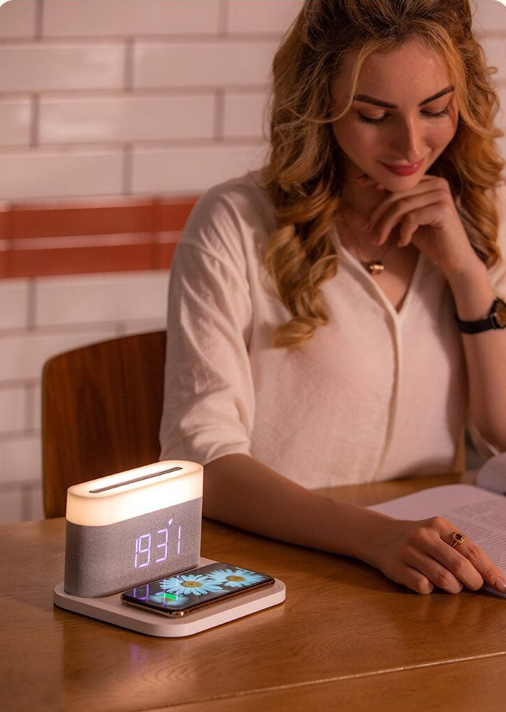 3-in-1 Wireless Charger, LED Lamp & Digital Alarm Clock | Fast Charging Dock