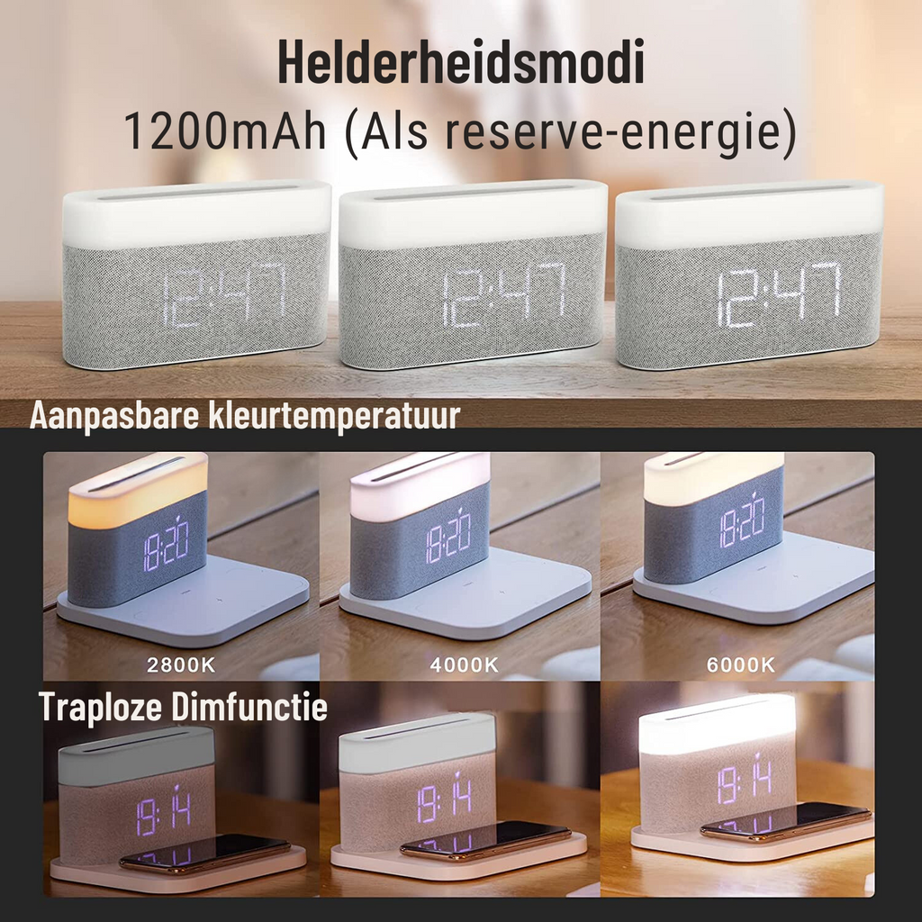 3-in-1 Wireless Charger, LED Lamp & Digital Alarm Clock | Fast Charging Dock