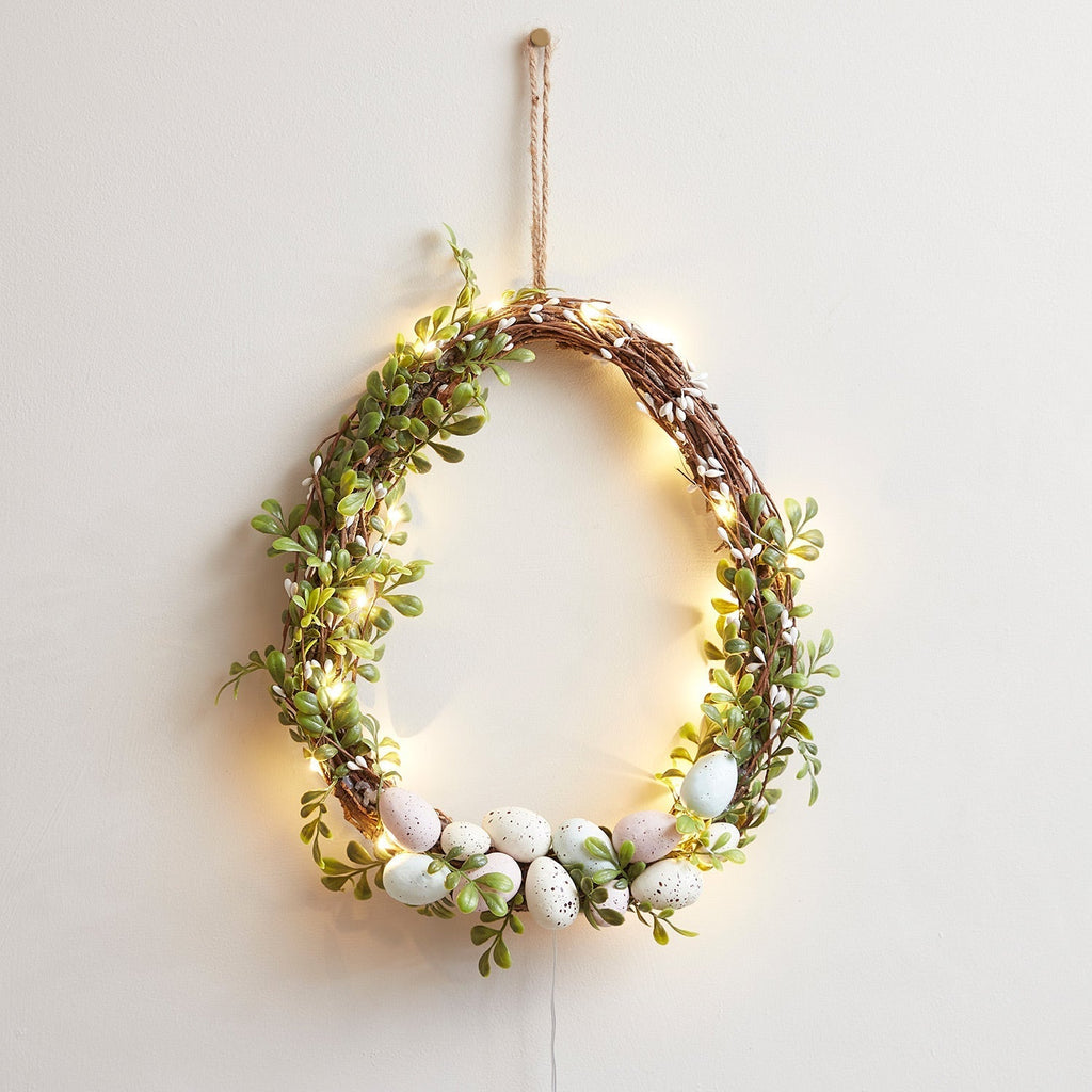 35cm Easter Wreath Decoration in Egg Shape with Micro Fairy Lights