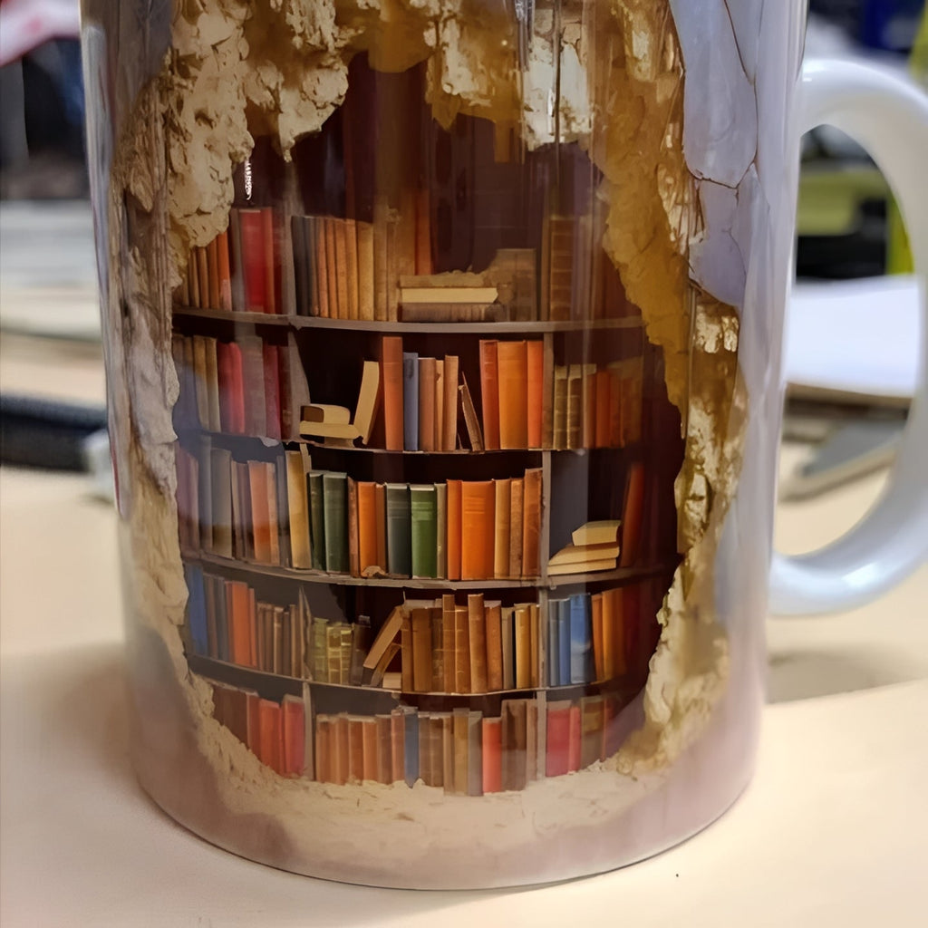 3D Bookshelf Design Ceramic Coffee Cup