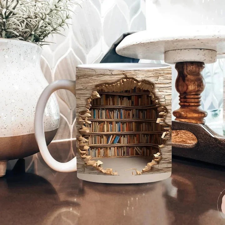 3D Bookshelf Design Ceramic Coffee Cup