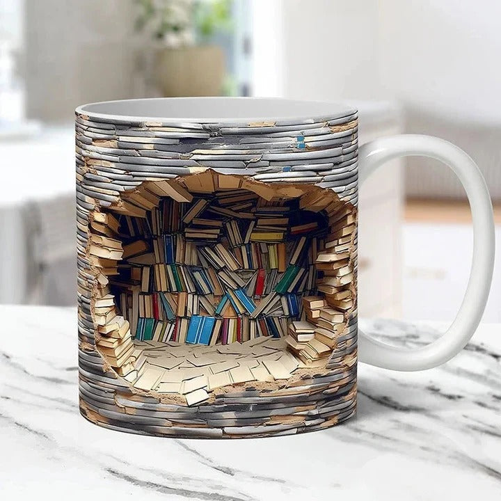 3D Bookshelf Design Ceramic Coffee Cup
