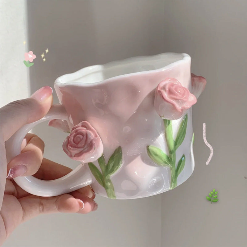 3D Floral Hand-Painted Mug