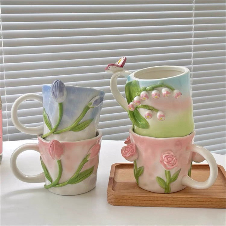 3D Floral Hand-Painted Mug