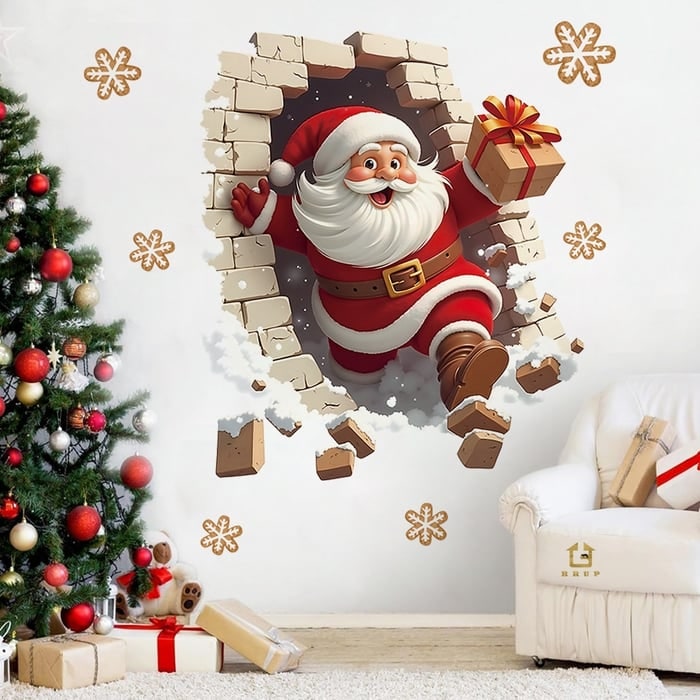 3D Santa Wall Sticker Set with Peel and Stick Vinyl Decals