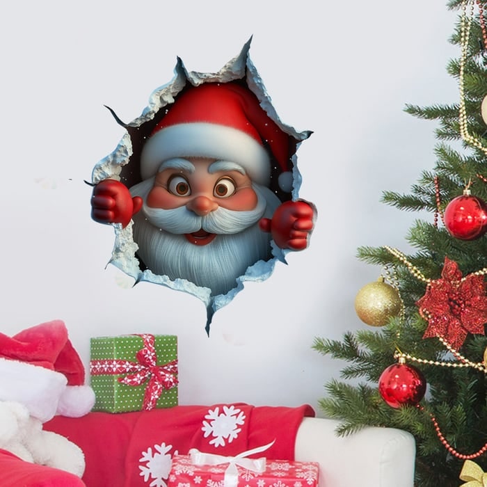3D Santa Wall Sticker Set with Peel and Stick Vinyl Decals