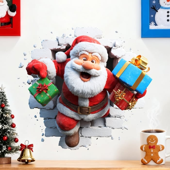 3D Santa Wall Sticker Set with Peel and Stick Vinyl Decals