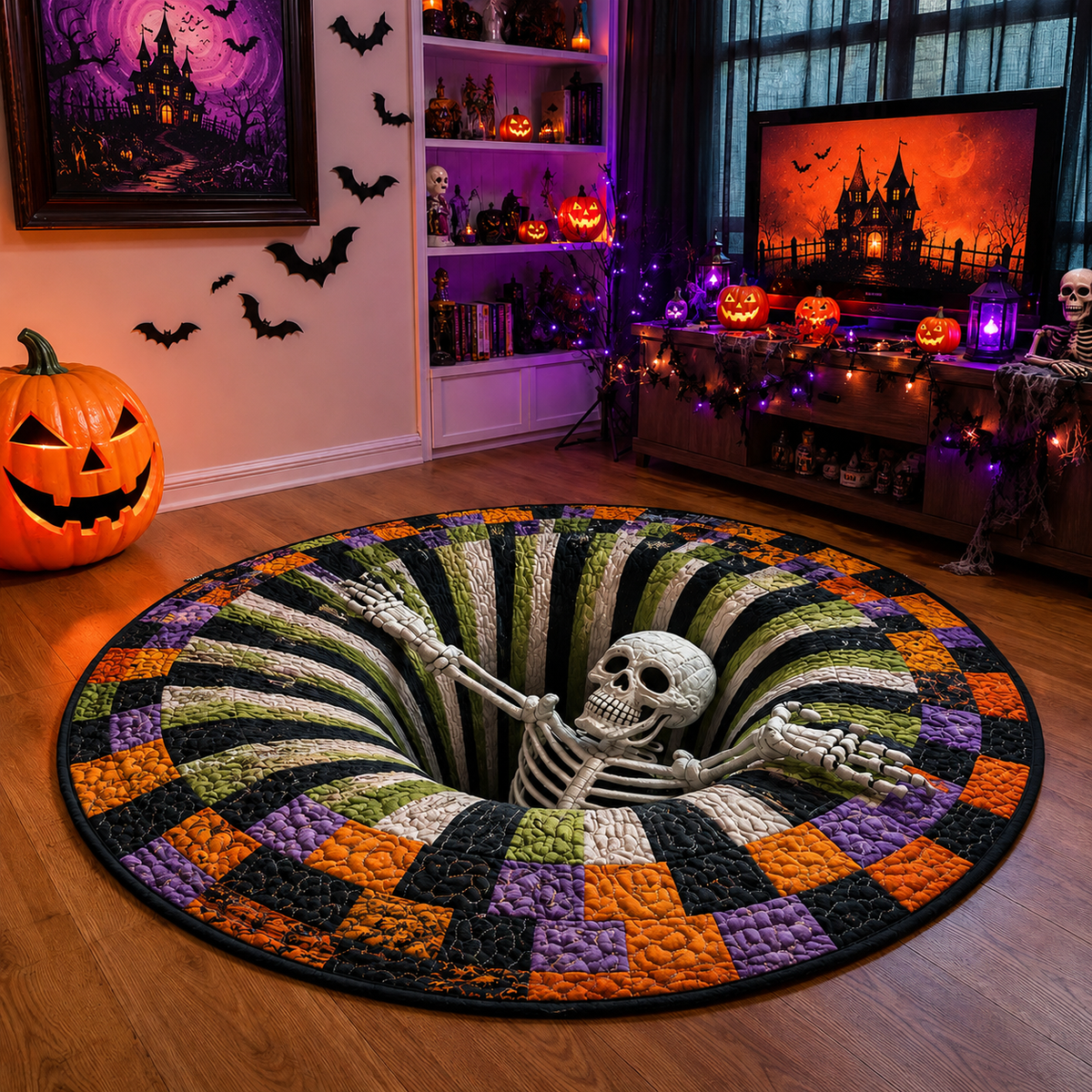 Boneroshop – 3D Skeleton Vortex Halloween Rug