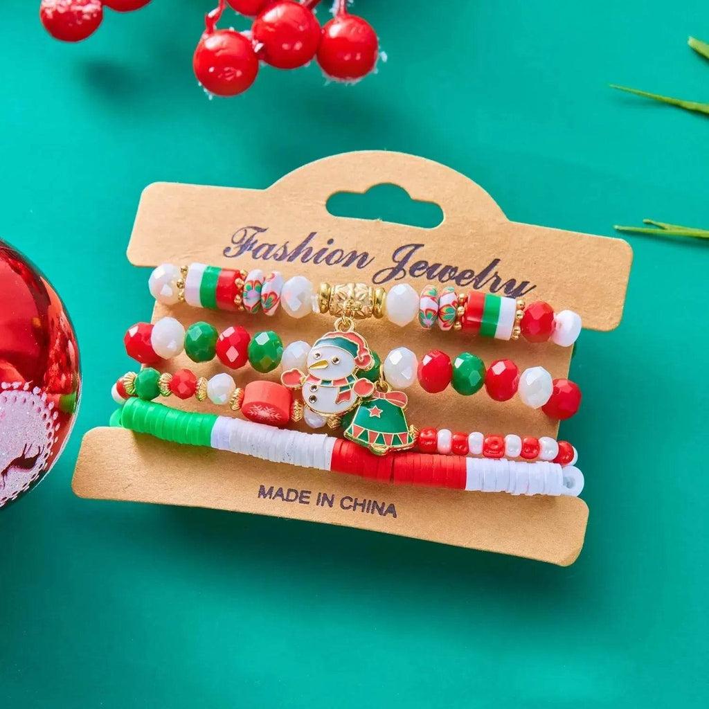 4-Piece Christmas Snowman Handmade Beaded Bracelet Set