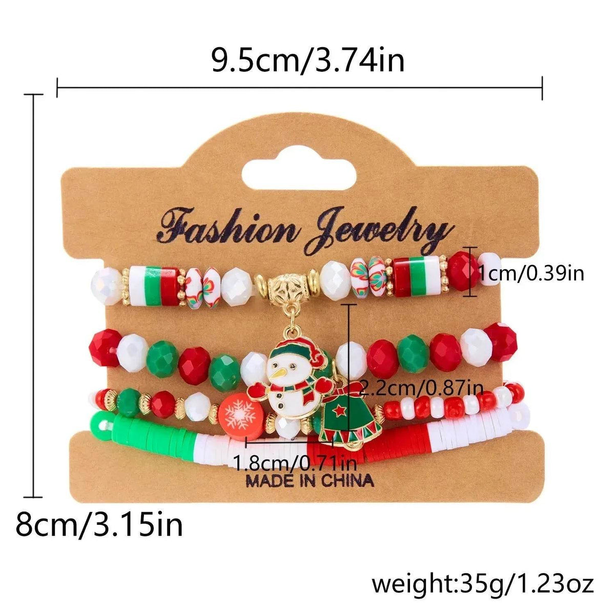 4-Piece Christmas Snowman Handmade Beaded Bracelet Set